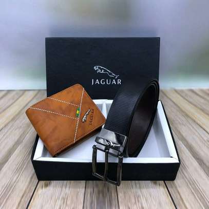 Black Genuine Leather Jaguar Belt & Brown Jaguar Wallet image 1