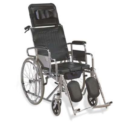 Mobi-Aid Reclining Commode Wheelchair with Rear Brakes image 1