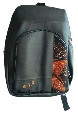 Men and womens with brown ankara leather backpack image 1