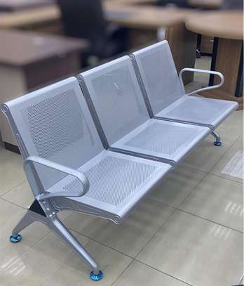 3-Person Stainless Steel Reception Waiting Bench with Arms image 1