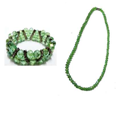Womens Green Crystal Bracelet with Necklace image 1