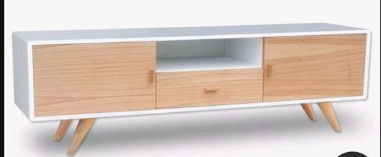 Modern TV Stand White Wood with Storage Cabinets image 6