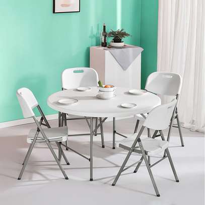 Foldable table: White round foldable training table image 3