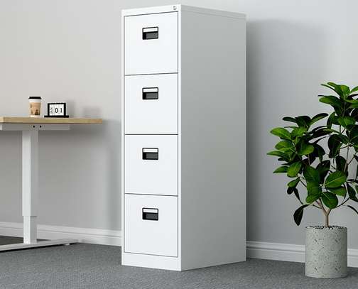 Office Cabinet:  Modern White Lockable 4-Tier Cabinet image 3