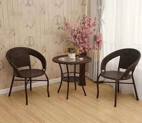 Wicker Patio Set 2 Chairs & Glass Table image 3