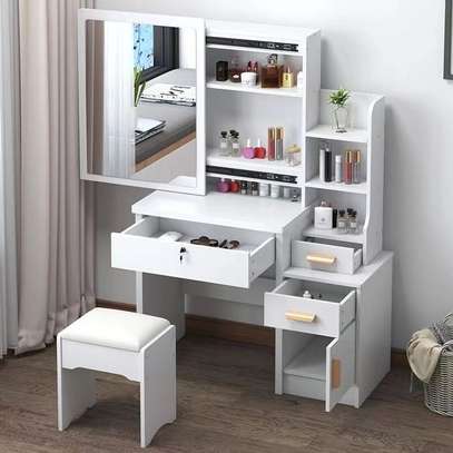 Dresser: White Makeup Set Dressing Table With Sliding Mirror image 3