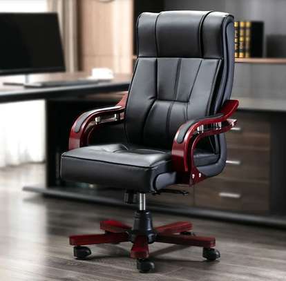 Executive Chair: Leather Chair With Wooden Armrests & Base image 4