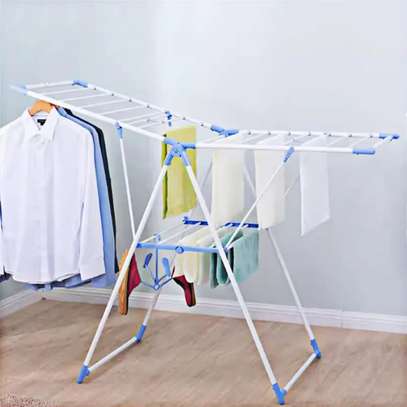 Foldable Clothes Drying Rack with Hanger Rail image 2