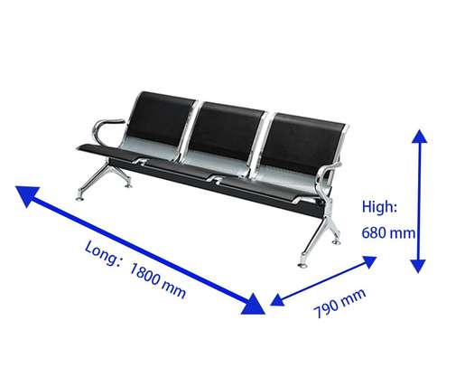 Durable 3-Seat Black Metal Bench with Padded Seats image 8