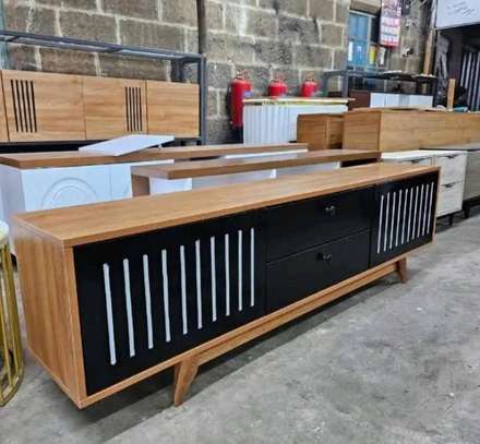 Modern Wood TV Stand Black Doors with Storage image 2