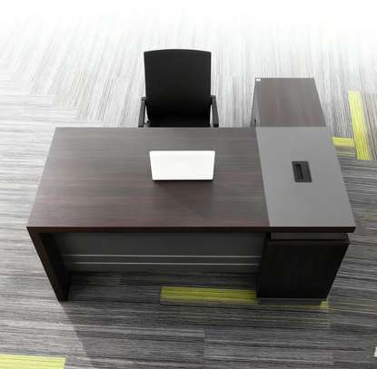 Modern Office Desk Dark Wood with Storage Cabinet image 4