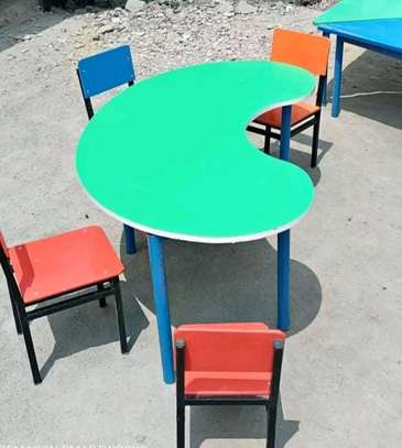 Colorful Kids Table Set Hexagonal 6 Chairs Foldable image 8