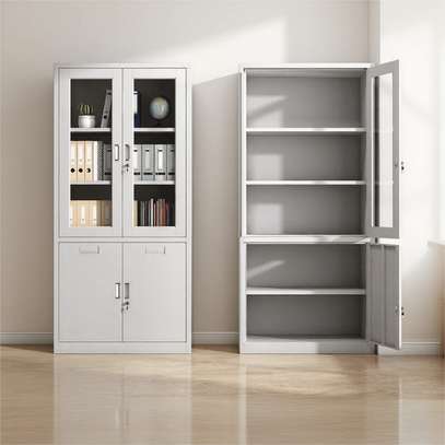 White Metal Storage Cabinet with Lockable Glass Doors image 10