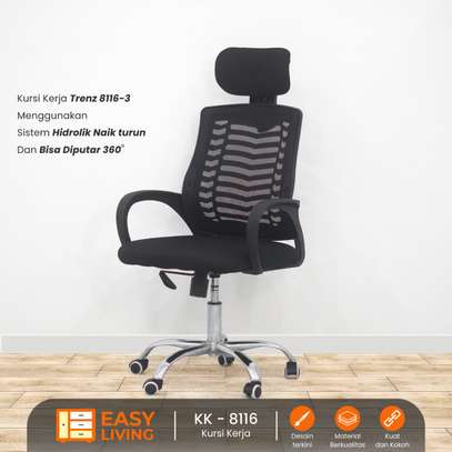 Office Seat: Black Ergonomic Mesh Swivel Chair With Headrest image 2