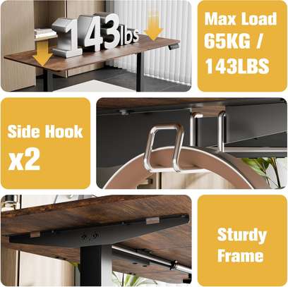 Office Desk: Adjustable Electric, Rustic Finish, Workstation image 4