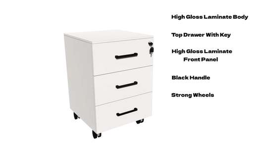 White 3 Drawer Wooden Pedestal Cabinet image 4