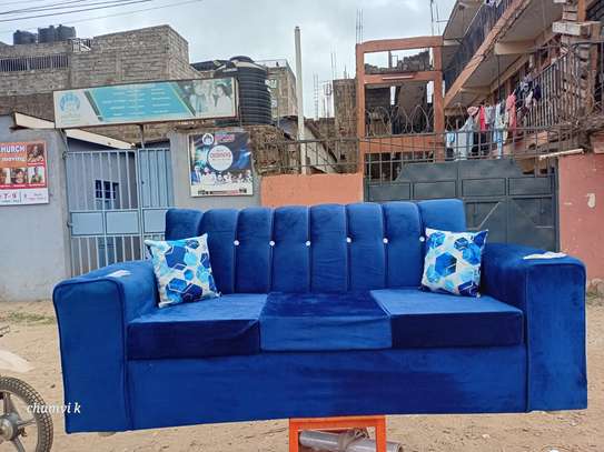 Blue Velvet Sofa with Cup Holders Plush Cushioning image 2