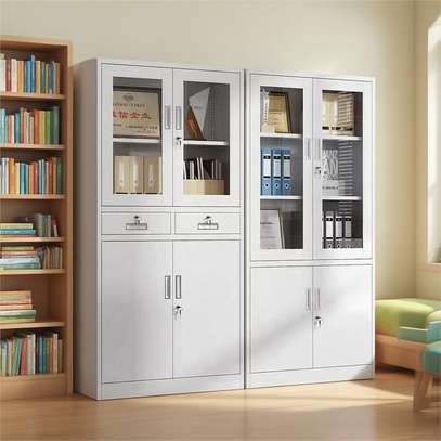 White Metal Storage Cabinet with Lockable Glass Doors image 9