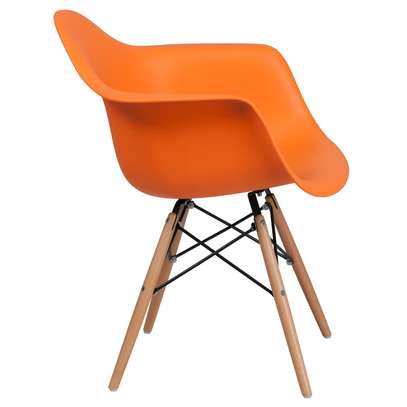 Plastic Chair: Orange Plastic Chair With Arms and Wooden Leg image 3