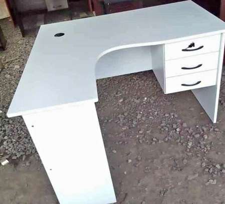 Modern L-Shaped Ergonomic Office Desk White Black Trim image 2