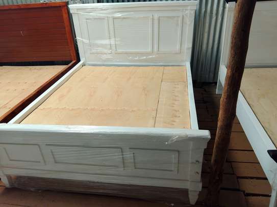 White Wooden Twin Bed Frame with Panel Design image 2