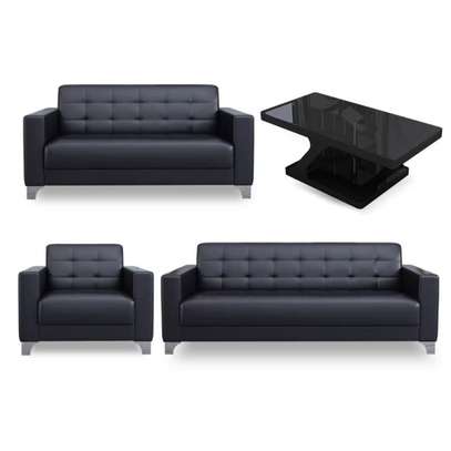 Office Sofa; Black Leather Meeting Sofa Set image 4