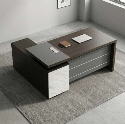 Modern Office Desk Dark Wood with Storage Cabinet image 6