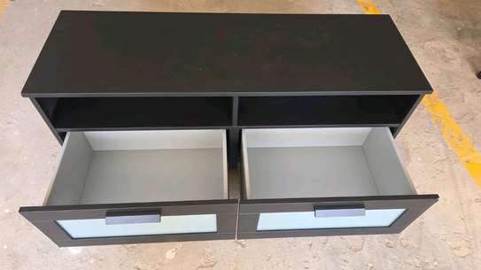 Modern TV Stand Black with Blue Drawers Storage image 3