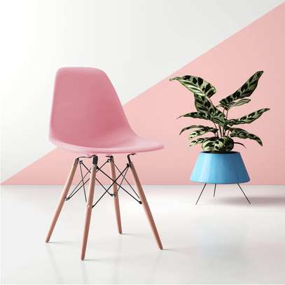 Dining Chair; Molded Abs Plastic, Wood Legs, Light Pink image 4