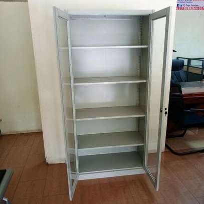 Full-Glass two door metallic storage cabinet image 2