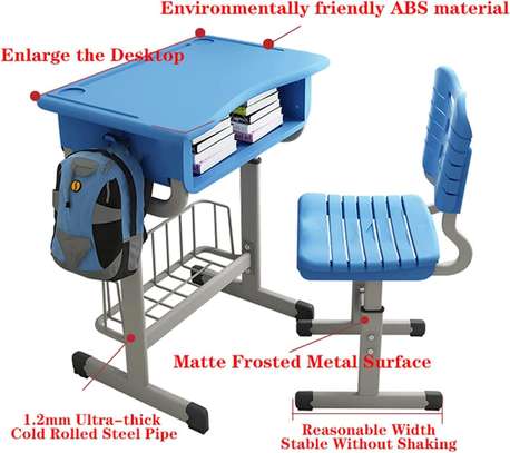 Adjustable Kids Desk; Abs Plastic, Chair For Ages 3-14, Blue image 3