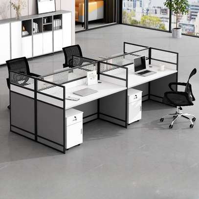 4-Way Modern Modular White Office Workstation image 3