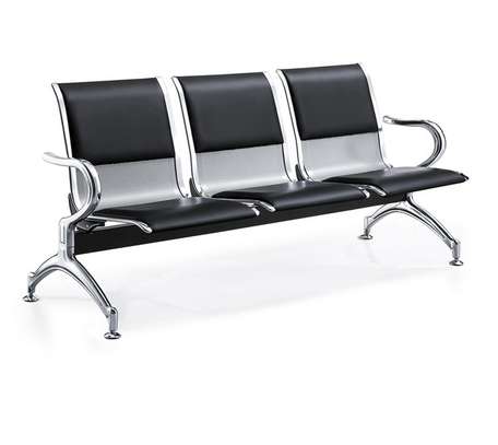 Durable 3-Seat Black Metal Bench with Padded Seats image 11