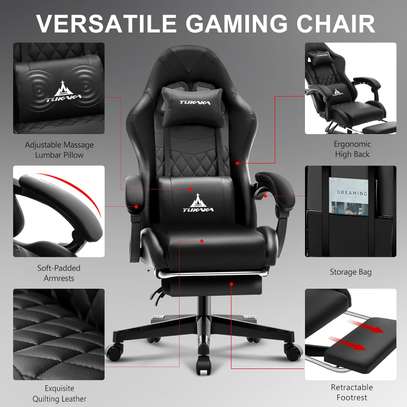 Gaming Chair; Ergonomic with Footrest, Reclining, Black image 4