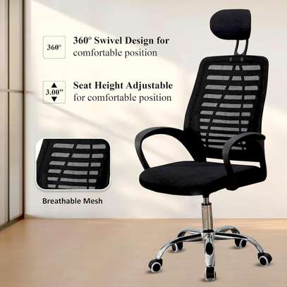 Office Chair: Mesh, Adjustable With Headrest, Charcoal Black image 2