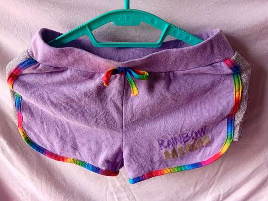 Kids Purple Shorts with Rainbow Trim Soft Comfort image 4
