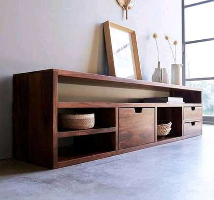 Wooden TV Stand with slated Doors and Drawers image 2