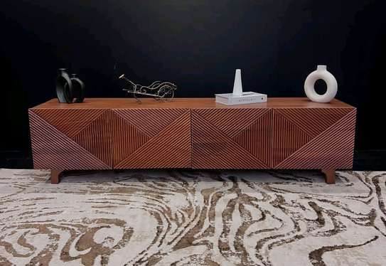 Wooden TV Stand with slated Doors and Drawers image 4