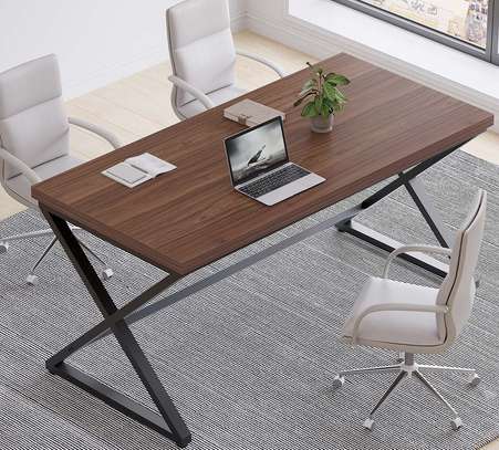 Office table: 1.4m table with Metallic Legs & Wooden Top image 3