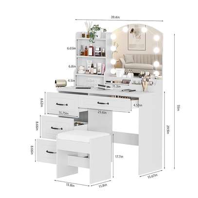 Modern Makeup Vanity Desk with Light and Stool image 3
