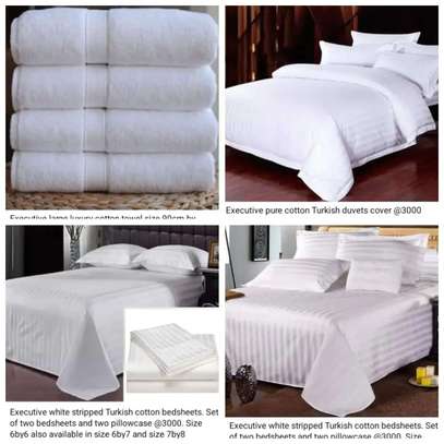 Egyptian white striped cotton bedsheets image 8