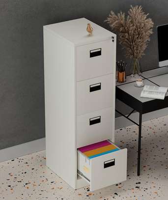 Office Cabinet:  Modern White Lockable 4-Tier Cabinet image 7