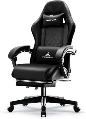 Gaming Chair; Ergonomic with Footrest, Reclining, Black image 2