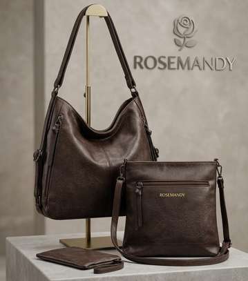 ROSEMANDY Dark Brown Leather Bag Set with Wallet image 4