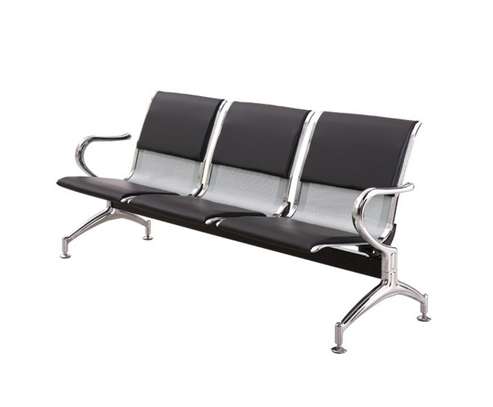 Durable 3-Seat Black Metal Bench with Padded Seats image 10