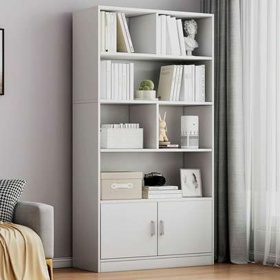 Wooden Bookshelf Walnut Finish 4 Shelves Cabinet image 4