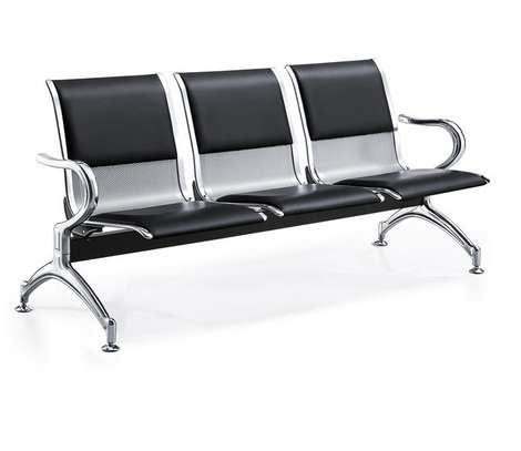 Durable 3-Seat Black Metal Bench with Padded Seats image 12