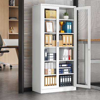 2-Door Glass Steel Frame Modern Storage Cabinet image 4