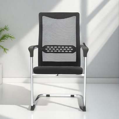 Office Chair: Cantilever Black Mesh Chair with Armrest image 2