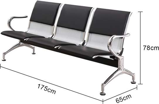 Durable 3-Seat Black Metal Bench with Padded Seats image 6